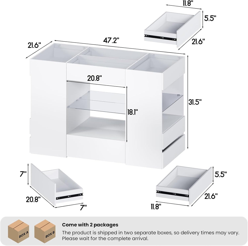 Modern Closet Island with 10 Drawers with LED (White)