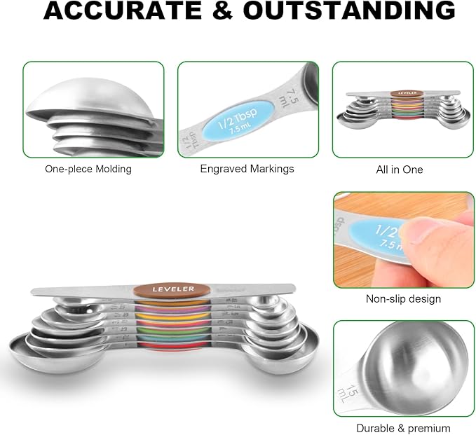 EDELIN Measuring Cups and Magnetic Measuring Spoons Set, Stainless Steel 5 Cups - Image 5