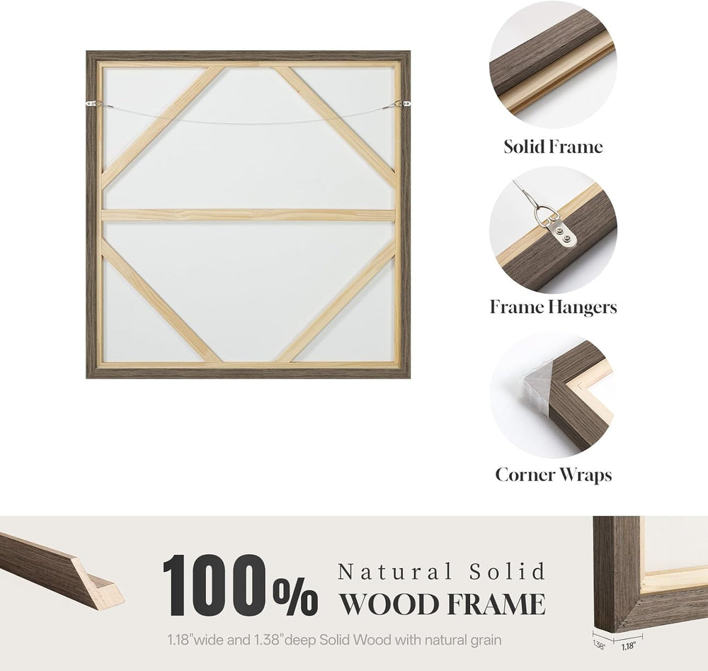 Oversized Framed Neutral Abstract Wall Art for Living Room Decor, 48x48 In