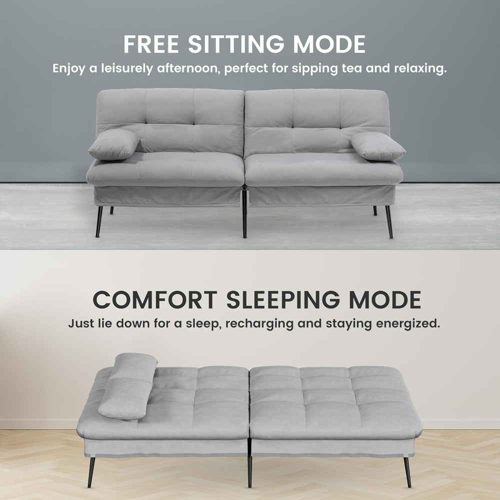 COMHOMA Convertible Futon Sofa Bed, 72″Fabric Futons Couch with Adjustable Ba...