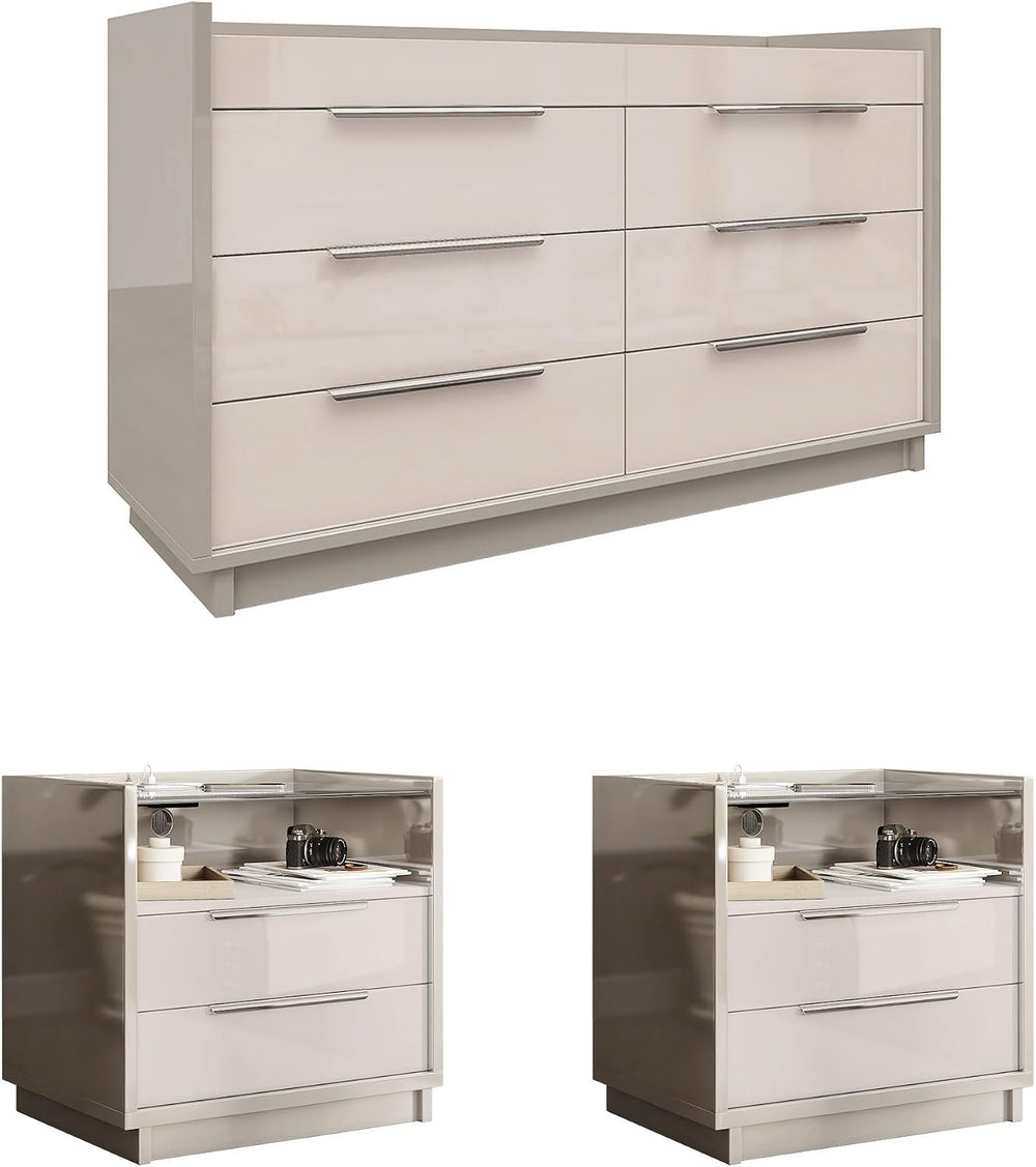 AMERLIFE 3-Piece Bedroom Set, 8 Drawer Dresser & Nightstands, Cream &...