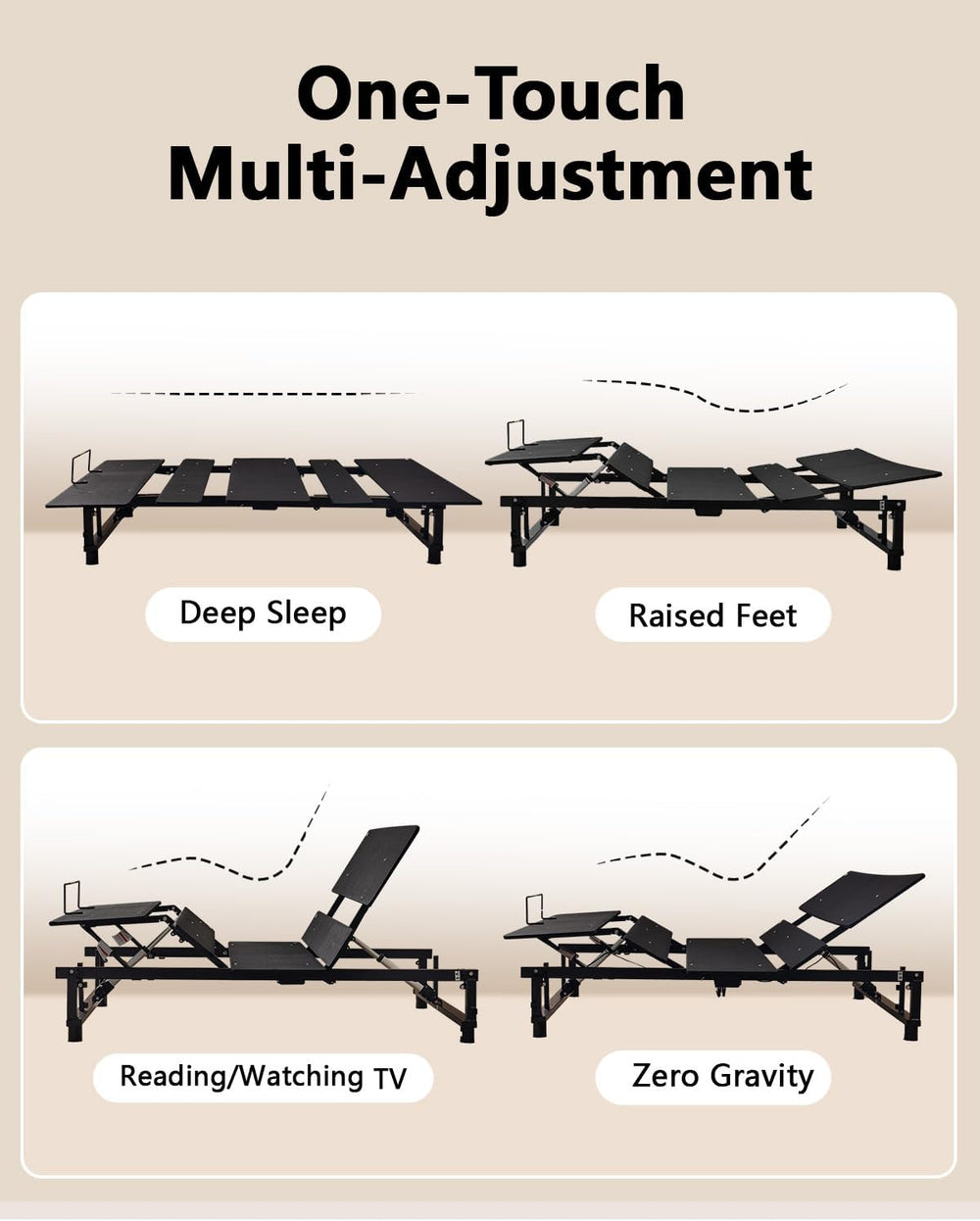 Mixcous King Adjustable Bed Base Frame - Quiet Motor, Head & Foot Incline