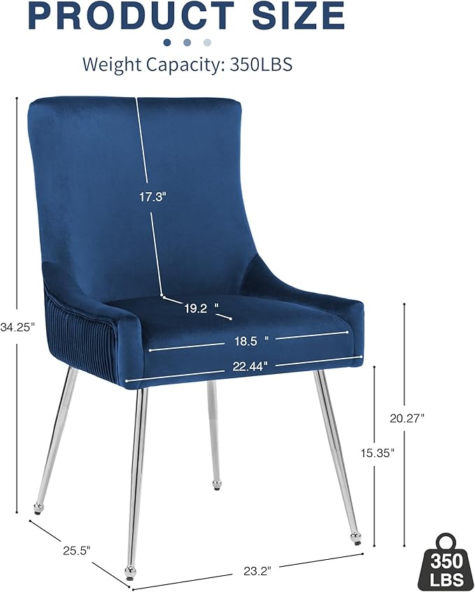 Velvet Dining Chairs Set of 4 with Silver Metal Legs, Modern Upholstered Kitc...