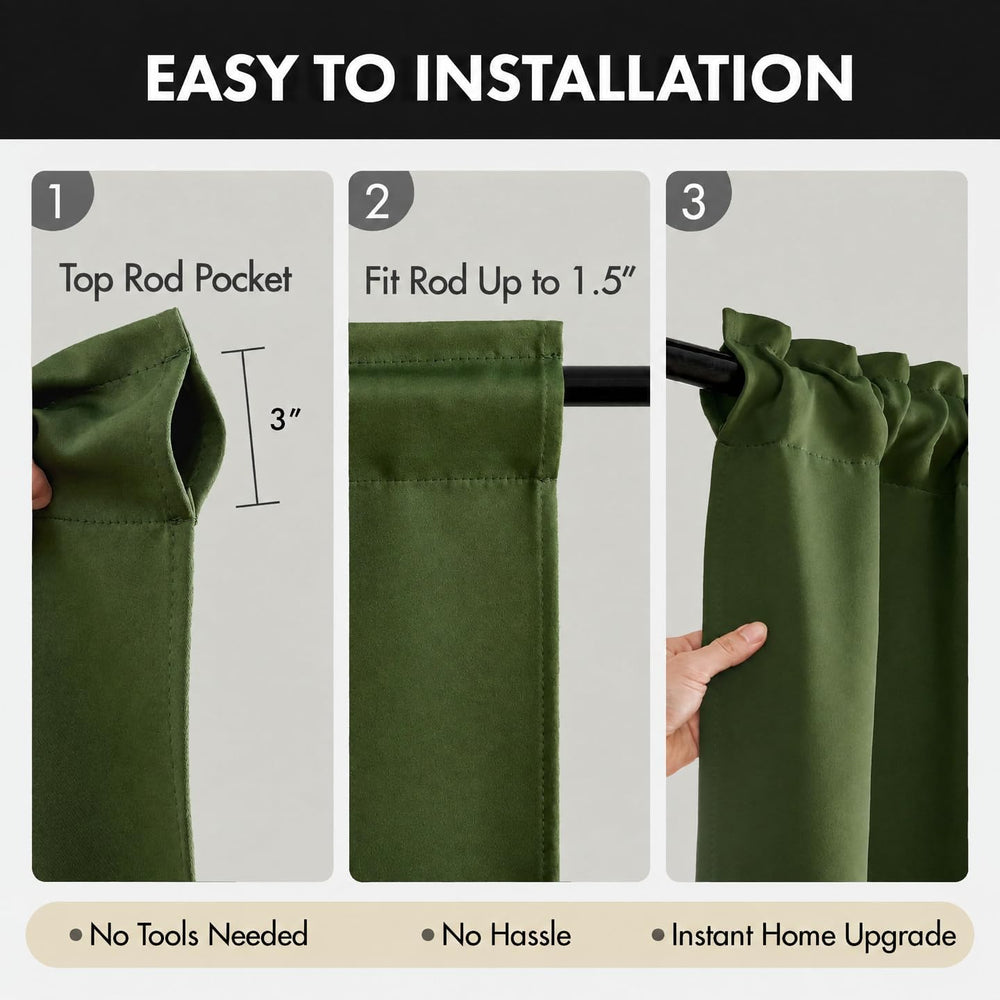 Miulee 4 Panels Short 36 Inch Blackout Kitchen Window Curtain Olive Green