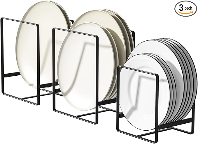 Metal Drying Rack, 3 Pack Inside Cabinet Plate Holders Organizers, Upright Dish by Hikinlichi