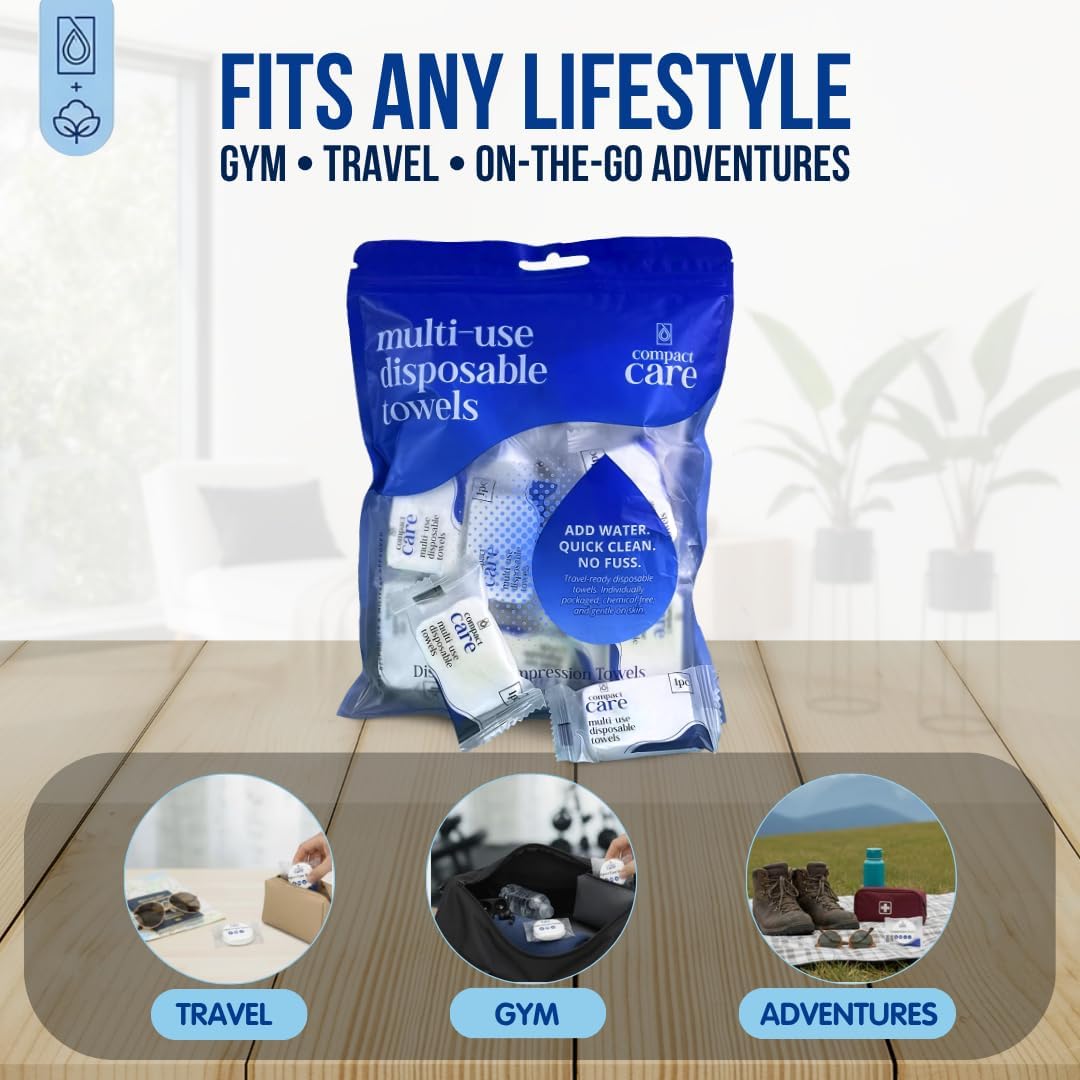Compressed Towels 40 PCS - 100% Cotton Disposable Towels for Travel, Camping, Gym & Personal Hygiene - Chemical-Free Disposable Towel Tablets - Expands with Water - Portable Bulk Face Towels