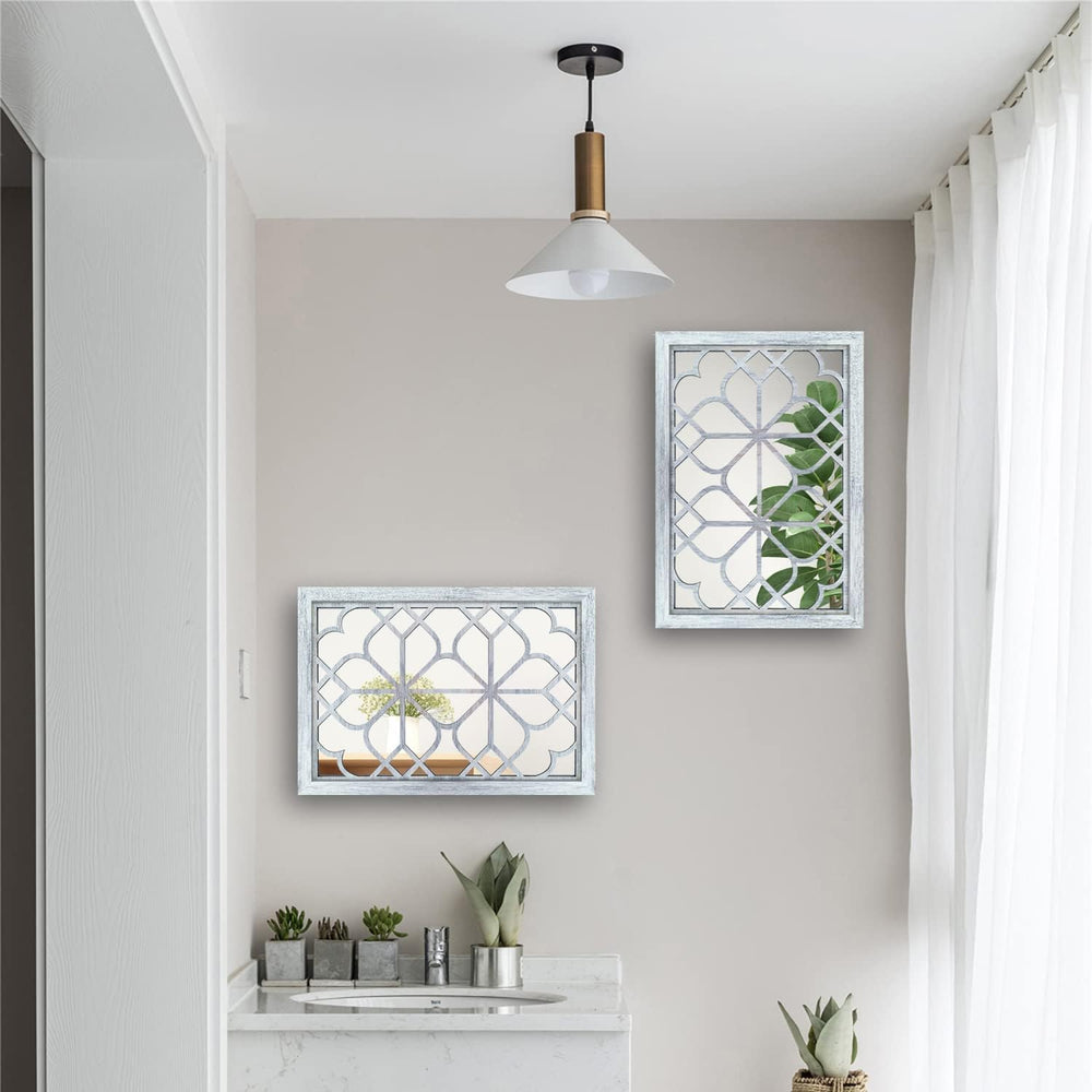 Wocred Set of 2 Rectangular Wall Mirror,Gorgeous Rustic Farmhouse Accent Mirr...