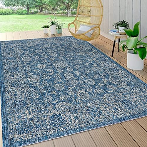JONATHAN Y Weave Floral Indoor Outdoor Area Rug 3X5 Navy/Gray, Tela Bohemian ...