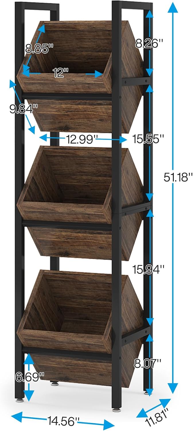 Tribesigns Wine Rack Freestanding Floor, 3 Tier Wooden Wine Storage Stand, Wo...
