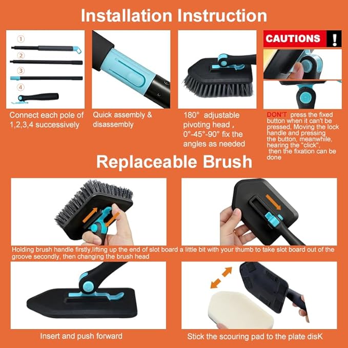 Long Handled Scrub Brush for Shower, 3-in-1 Cleaning Brushes - Image 4