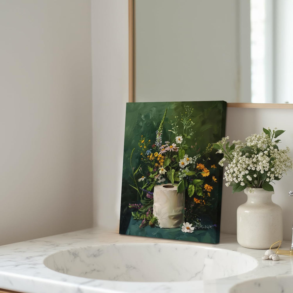 Framed Vintage Floral Bathroom Wall Art Set of 3, Dark Green Moody Flower Can...