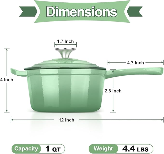 HaSteeL 1 QT Cast Iron Saucepan, Mini Enamel dutch oven - Image 2
