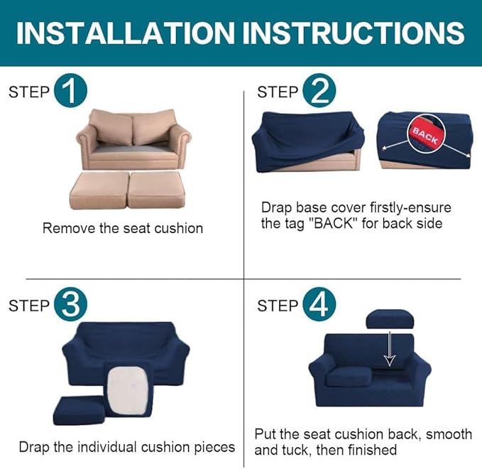 Turquoize 3 Piece Sofa Covers for 2 Cushion Couch Sofa Slipcover Soft Couch - Image 6