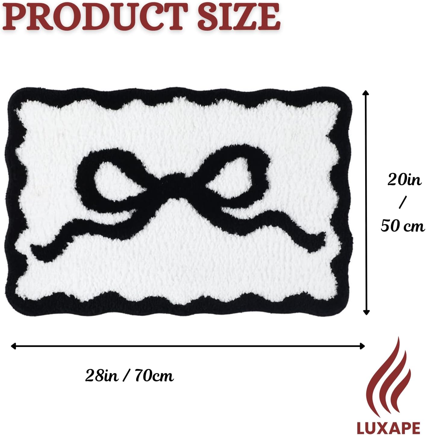 Bow Rug - Bow Shaped Bathroom mat - Handmade & Premium- 30in (75cm) - Pink bathmat - Designer Rugs - Aesthetic Room Decor - Cute Room Decor Coquette bathmat Rug (Black)