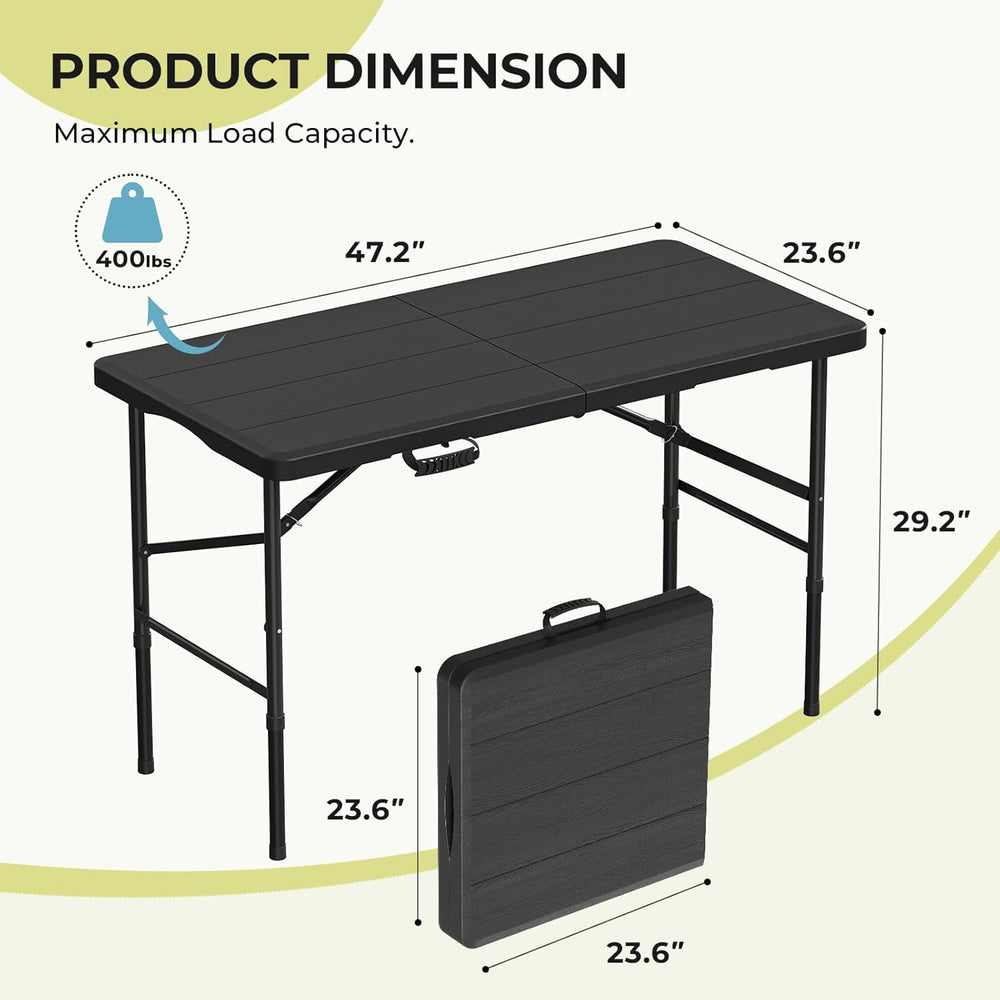 4Ft Folding Table Portable Folding Tables Heavy Duty 400 lbs Capacity, Wood G...