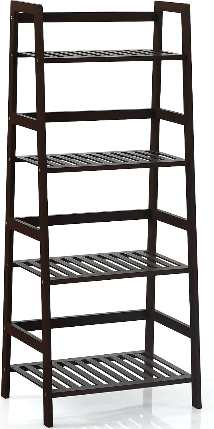 Giantex 4-Tier Ladder Shelf, Multifunctional Ladder-Shaped Bookcase Storage S...