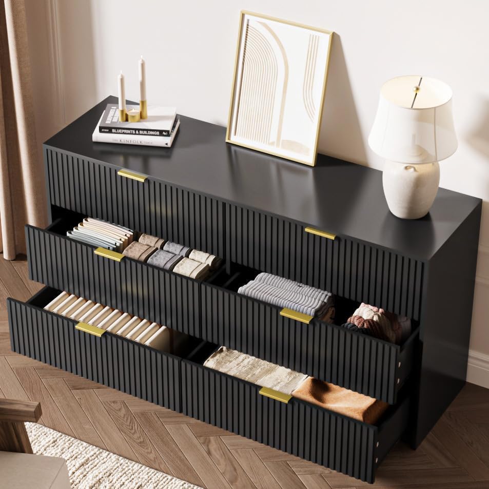 Black 3-Piece Bedroom Set, 6-Drawer Dresser & 2-Drawer Nightstands