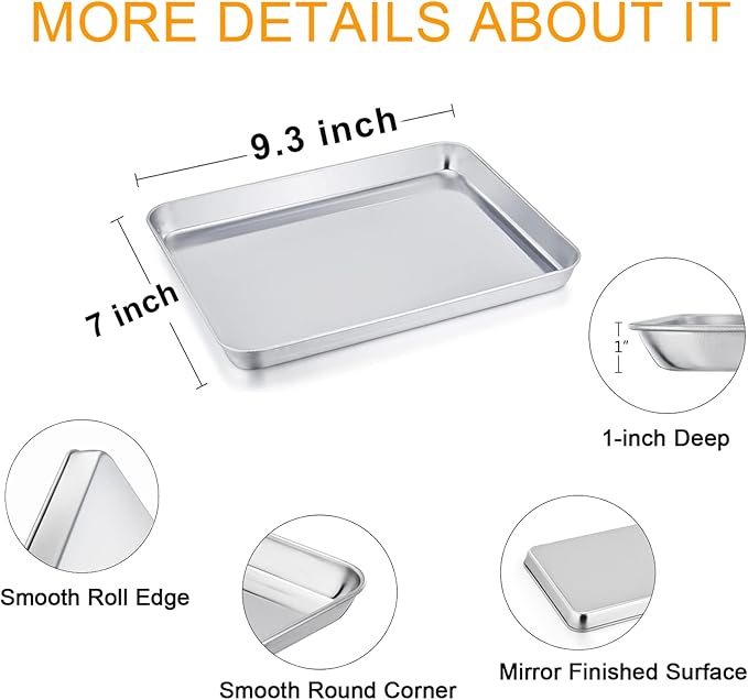 TeamFar Toaster Oven Tray and Rack Set, 9.3’’ x 7’’ x 1’’, Stainless Steel - Image 2