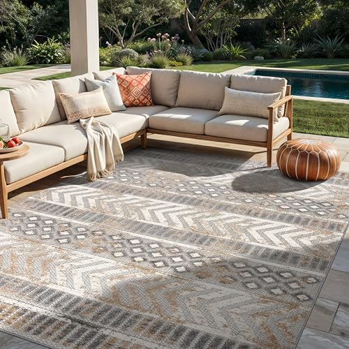 Rugshop Tribal Stripe Indoor/Outdoor Area Rug, Beige, 5' x 7'