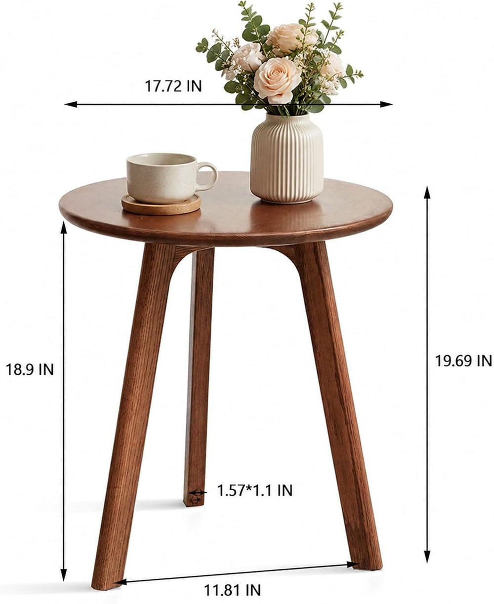 Walnut Small Round Side Table, Solid Oak Wood End Table with 3-Leg Design for...