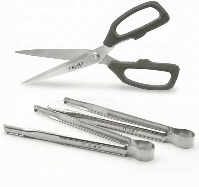 TECHEF Kitchen Shears With 2 Stainless Steel Tongs & Travel Bag, Dishwasher Safe - Image 7