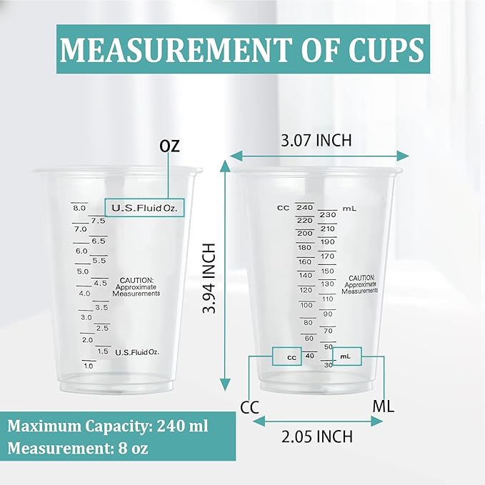 Taeku Measuring Cups Plastic, 8 oz Disposable Clear Epoxy Cups - Image 2