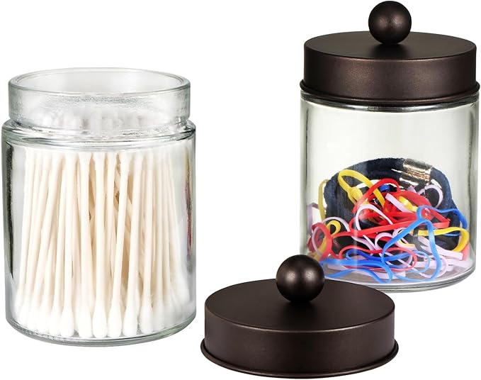 SheeChung Qtip Dispenser Holder 4pcs, Glass Apothecary Jars - Image 5