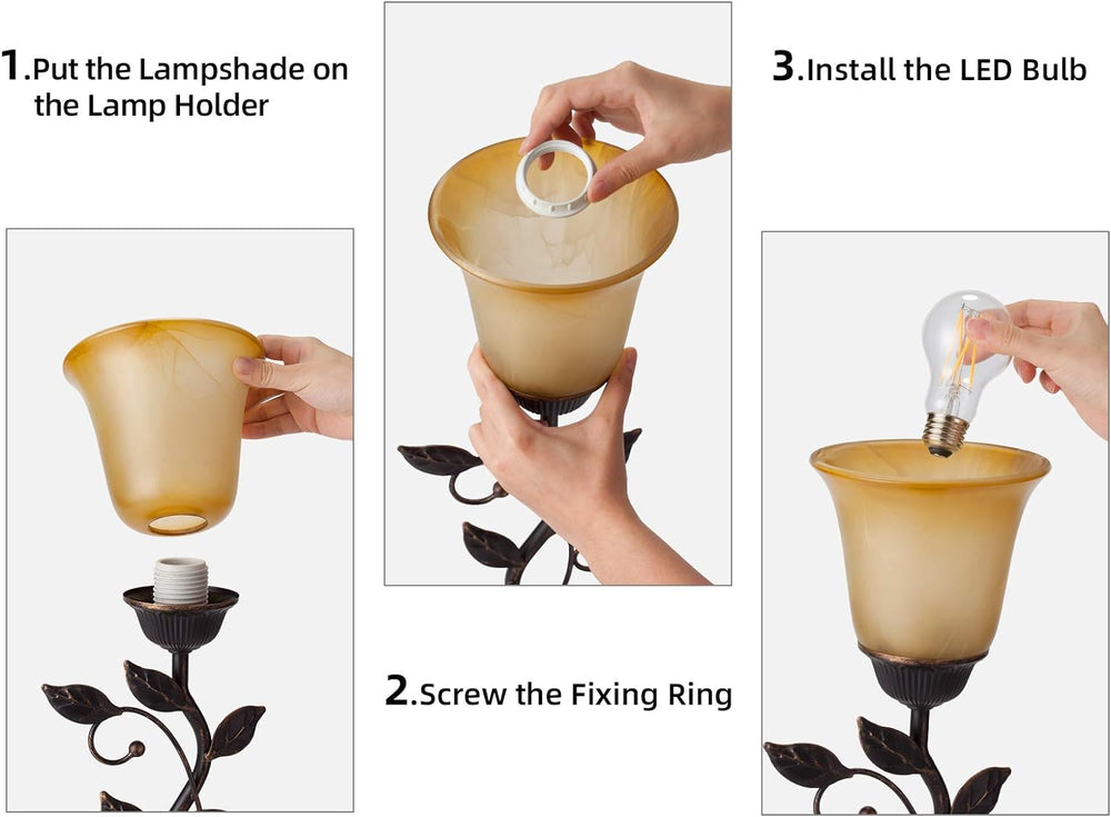 Touch Control Leaf Vintage Table Lamp with 3-Way Dimmable 2 USB C+A Ports