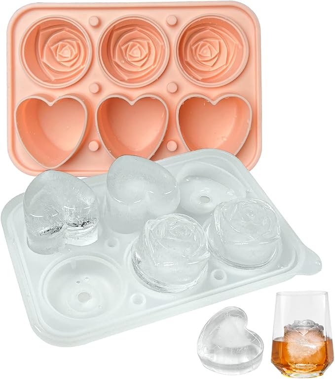 Rose Ice Cube Mold, Heart Shapes Ice Cube Tray, Silicone Ice Mold Fun Shapes by IDVVSSX