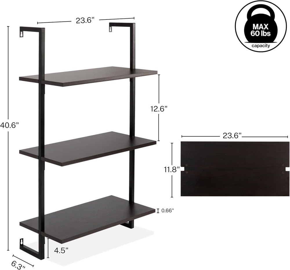 happimess MSH1000A Madera 40.55" Classic Industrial 3-Shelf Wood Wall-Mo...