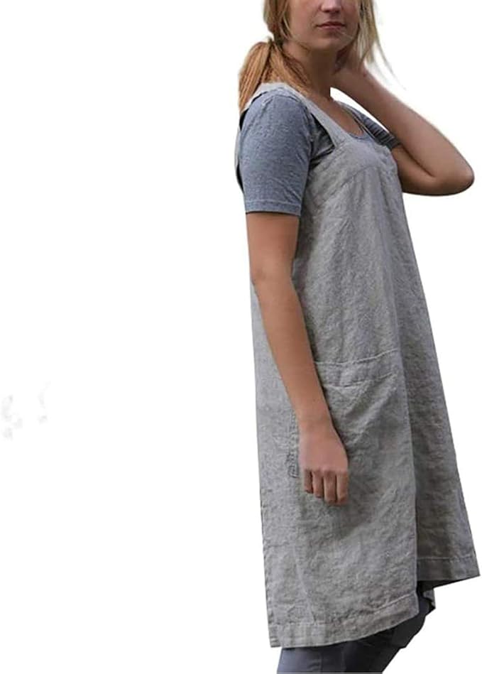 VLZUFE Cotton Linen Apron for women Cross Back Apron Pinafore Dress for Baking - Image 2
