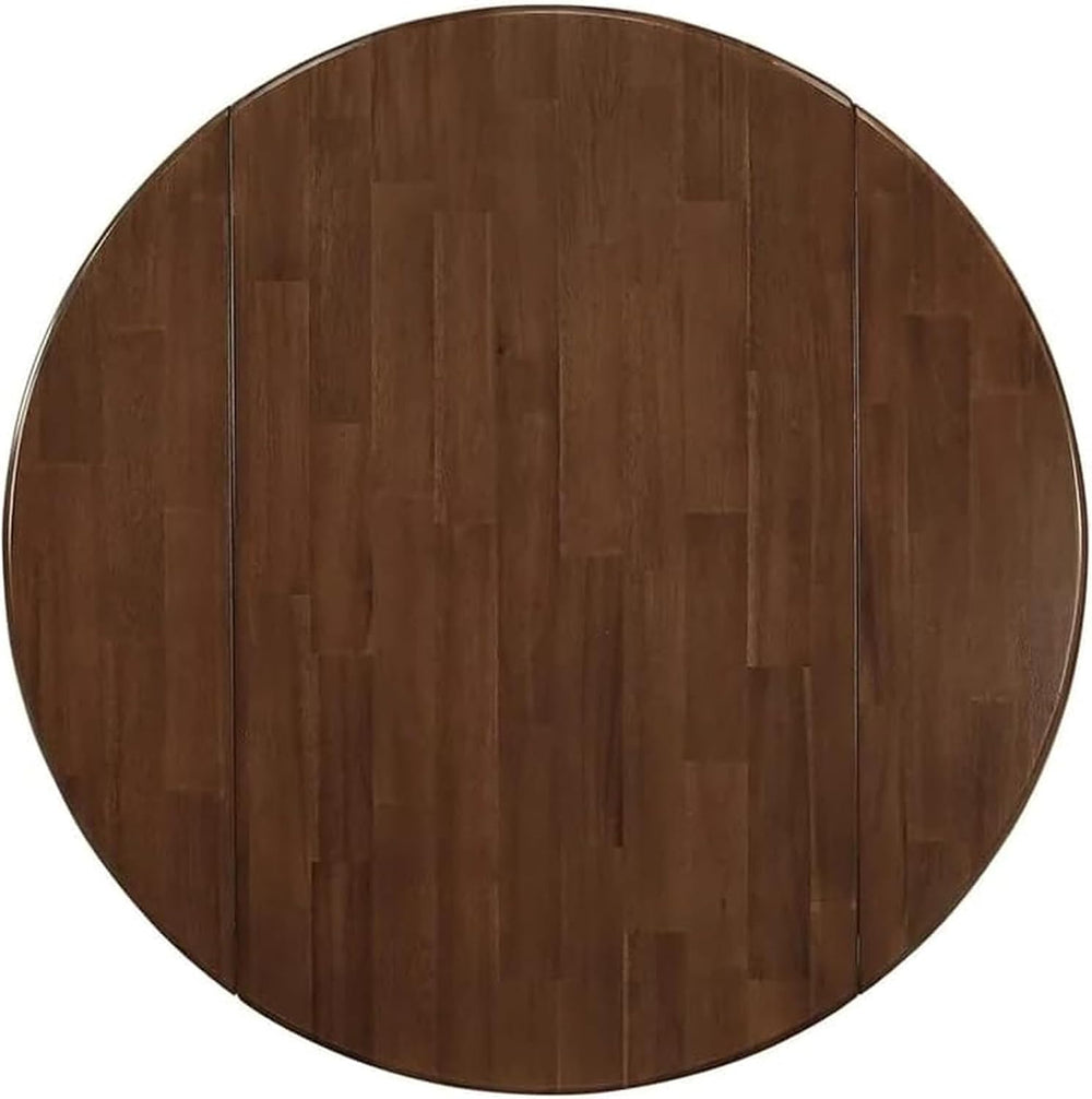 CARTESIAN Round Drop Leaf Dining Table, Walnut and White, Solid Wood, 42 Inch...