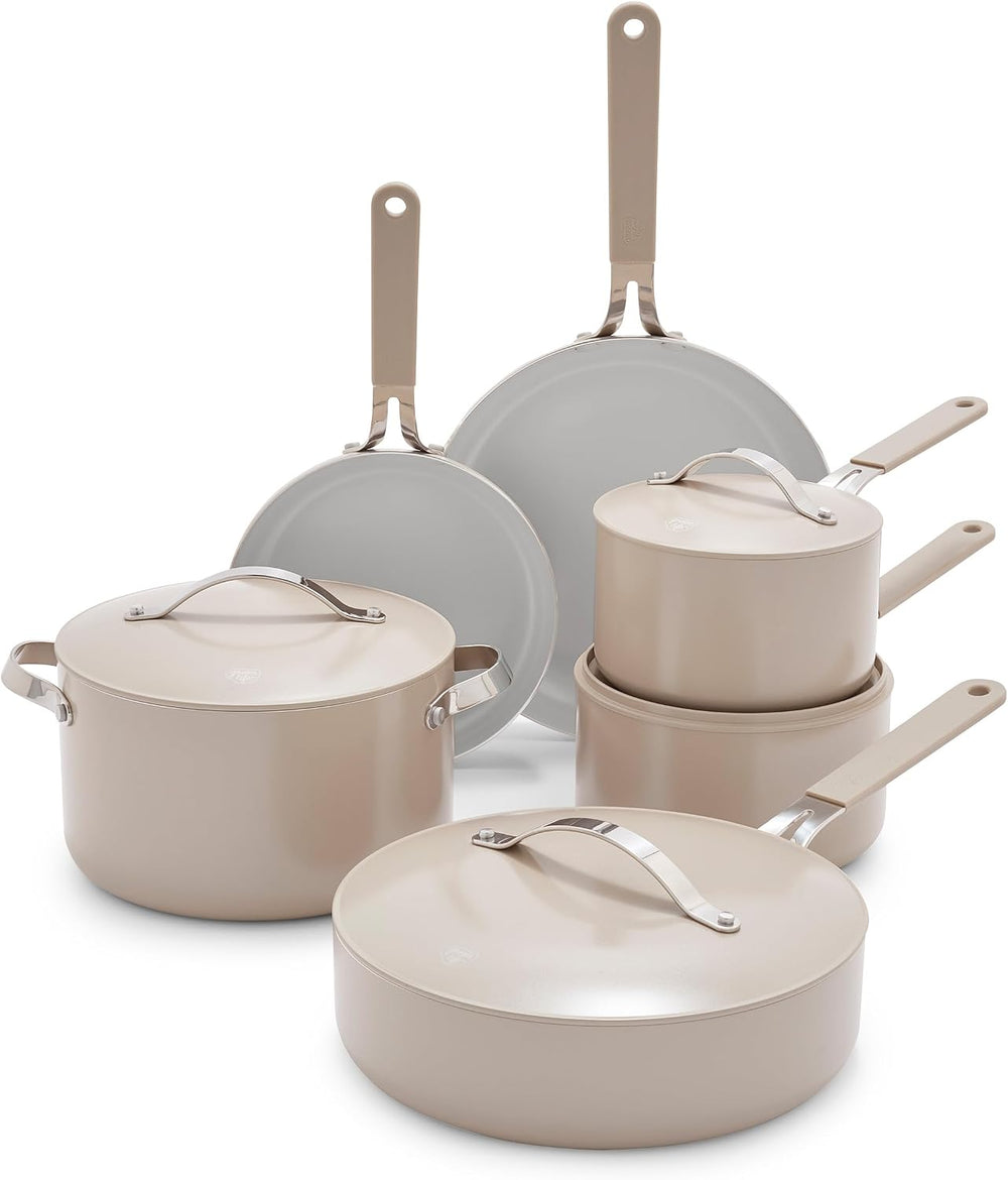 GreenLife 10-Piece Nonstick Ceramic Cookware Set, Lightweight Healthy PFAS-Free
