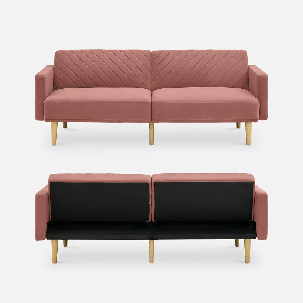 mopio 76.4" Futon (Old Rosa Velvet, Chevron Styled)