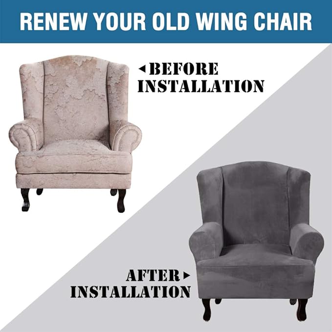 H.VERSAILTEX Wingback Chair Covers Velvet Plush Wing Chair Slipcover 1 Piece - Image 8