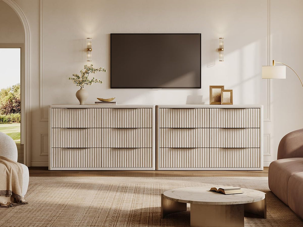 SICOTAS Bedroom Dresser with 12 Deep Wide Large Fluted Drawers for Closet