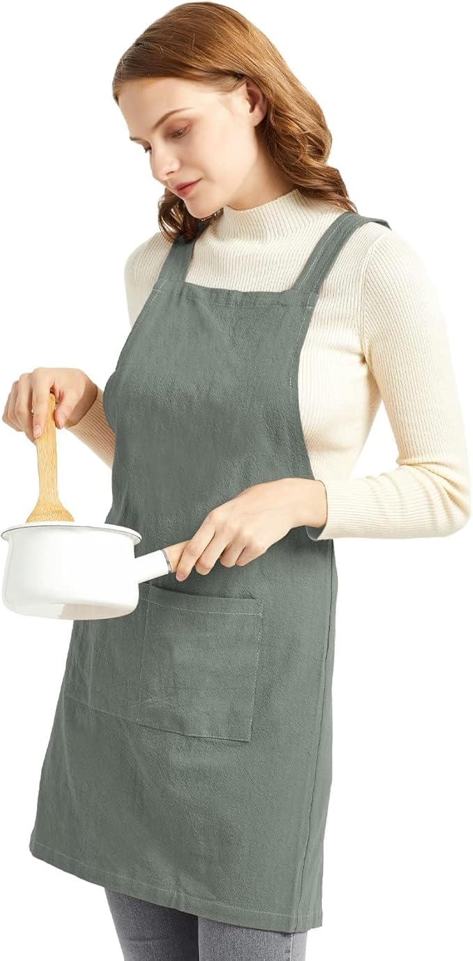 ELEZAY Aprons for Women with Pockets Plus Size Comfort Cross Back No Tie Cotton - Image 3