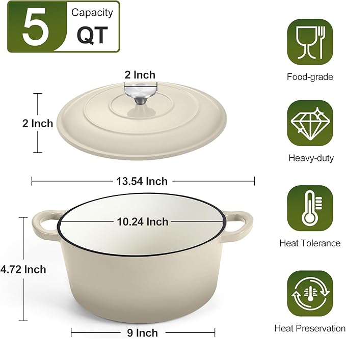 P&P CHEF 5QT Enameled Dutch Oven, Cast Iron Dutch Oven Pot - Image 2