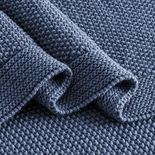 CozeCube Dusty Blue Seed Stitch Throw Blanket 50"x60", Farmhouse Decor