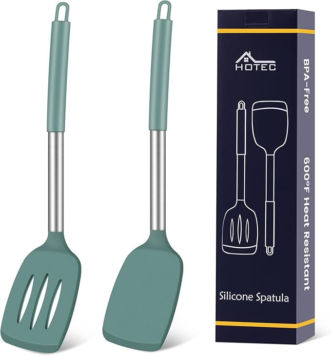 HOTEC Silicone Spatula Set of 2 Heat-Resistant 600F & BPA-Free Kitchen Spatula by Hotec