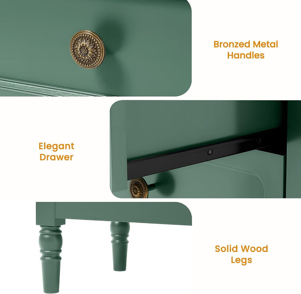 RoyalCraft Nightstand with 3 Drawers, Green Wood Night Stand for Bedroom