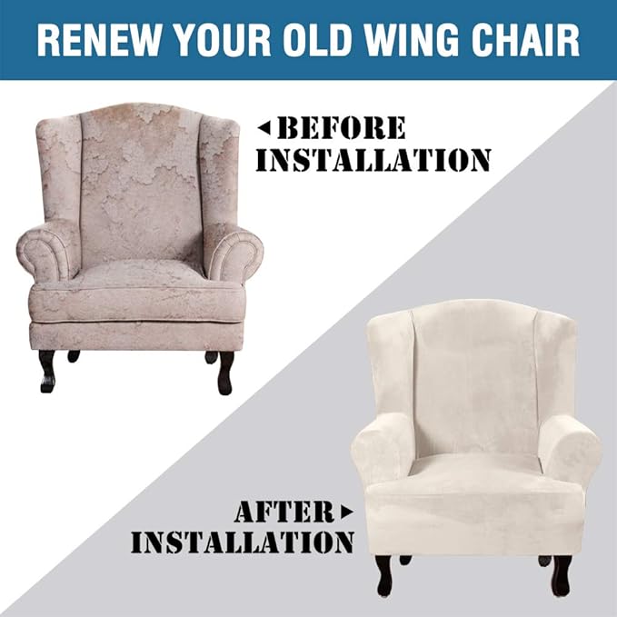 H.VERSAILTEX Wingback Chair Covers Velvet Plush Wing Chair Slipcover 1 Piece - Image 8