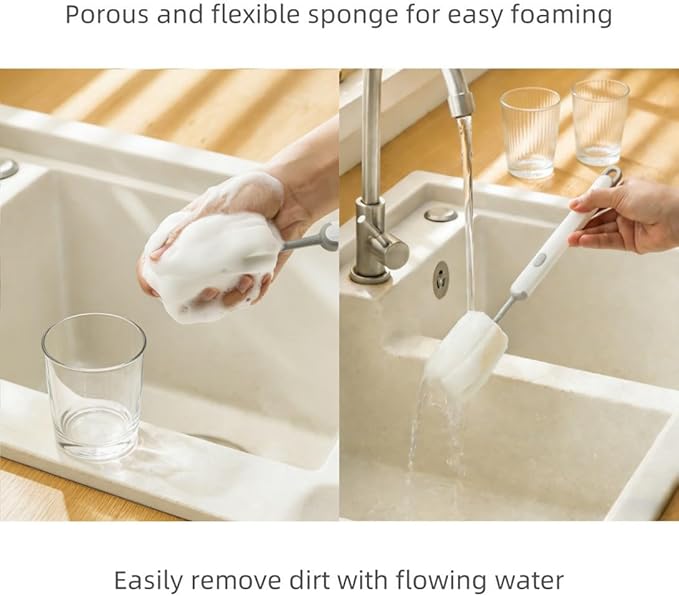 Bottle Brush Long Handle Cup Cleaner Brush Sponge Bottle Scrubber Detachable - Image 3