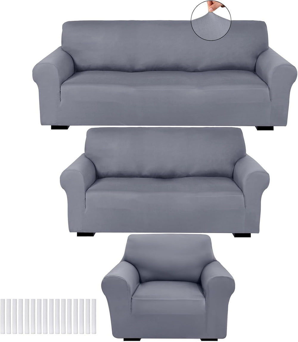 Peryiter 3 Pcs Couch and Loveseat Sofa Covers,Light Gray,Milk Silk