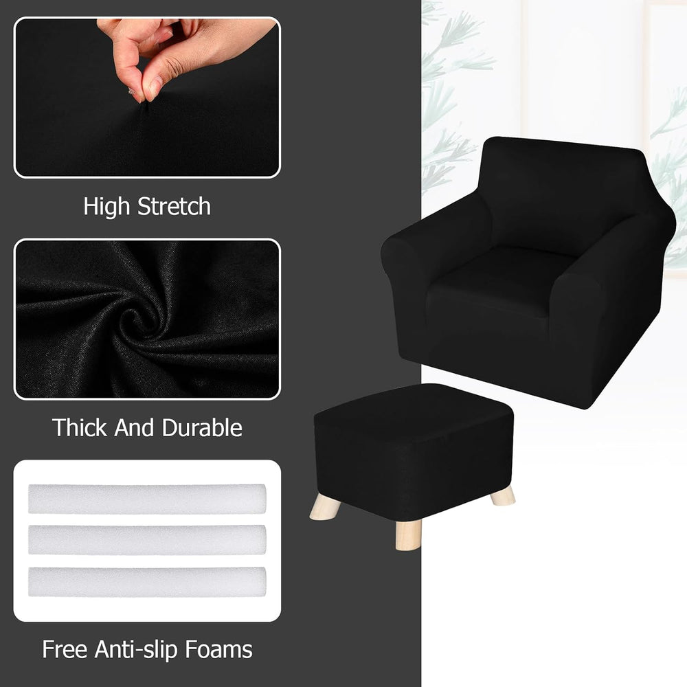 HunnmingRe 2 Piece Black Chair Ottoman Slipcover Set for T Cushion Armchair