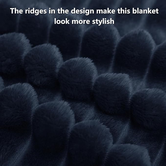 HIMEET Navy Blue Ribbed King Size Blanket - Image 8