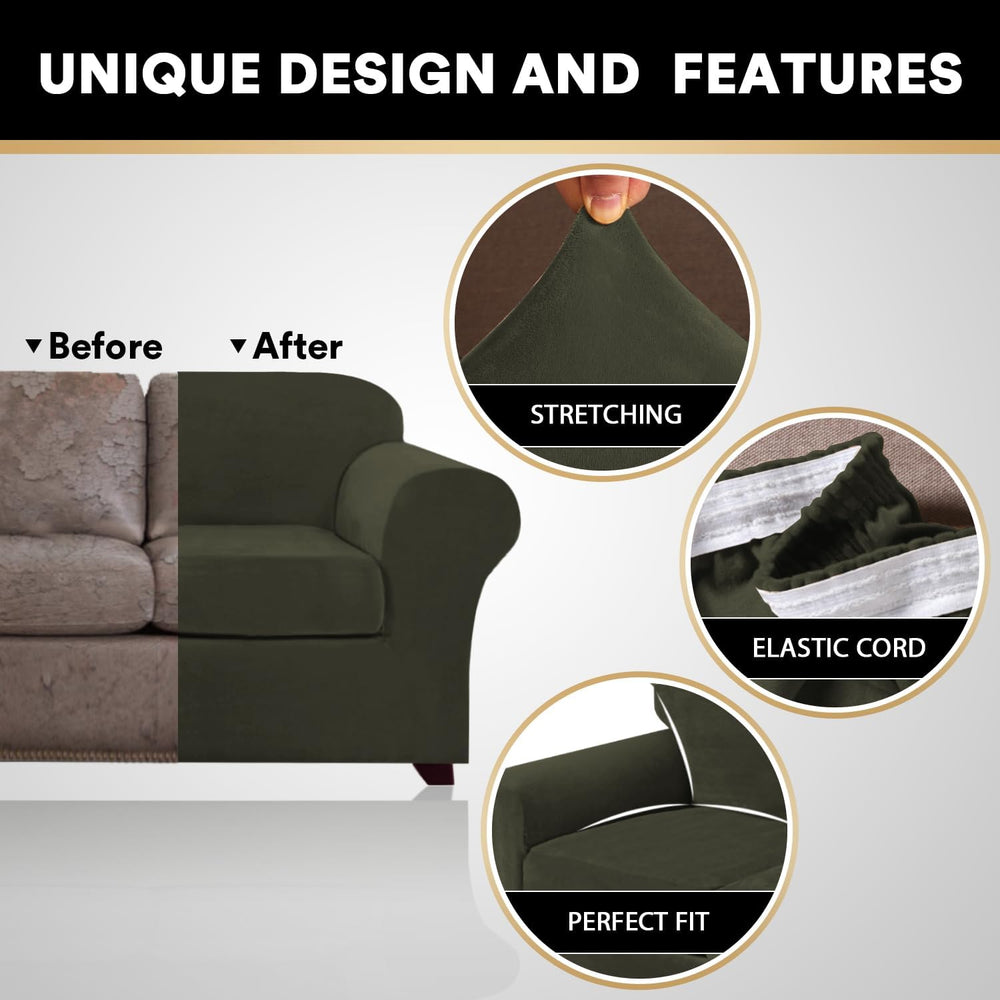 PrinceDeco Velvet Plush Couch Cover Stretch 2 Piece Chair Cover Chair Slipcov...