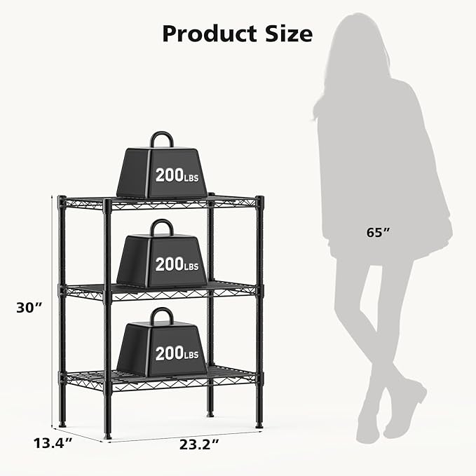 DUMOS 3-Tier Metal Wire Storage Shelves, Adjustable Standing Storage Rack Shelf - Image 3