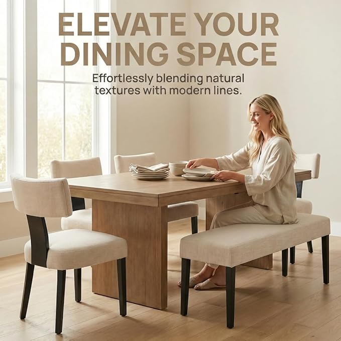 HNY Mid Century Modern Farmhouse Dining Chairs Set of 4, Linen Upholstered Ac...