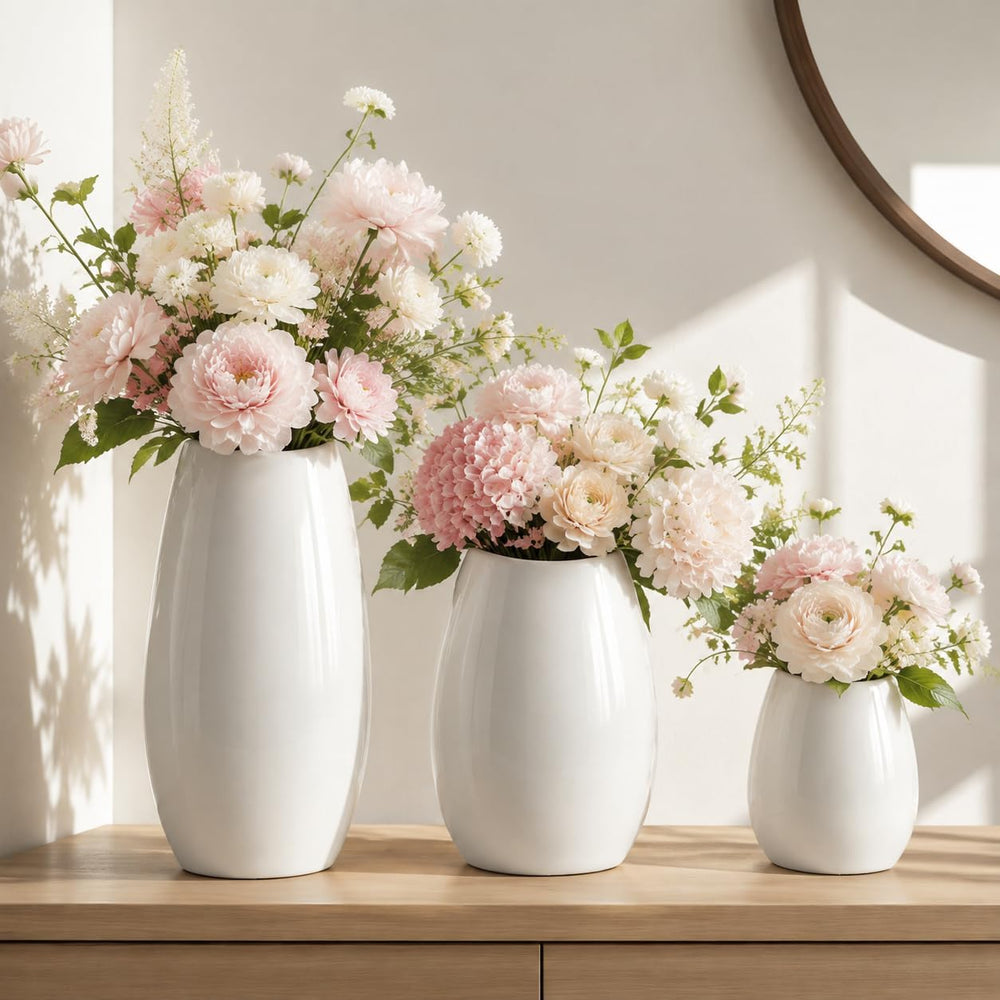 hjn Ceramic Vase Set of 3 White Flower Vase for Home Decor, Modern Decorative...